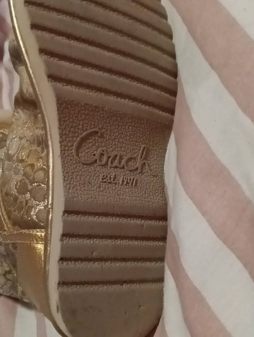 Coach Metallic Gold Logo Shearling Cuff Ankle Boots